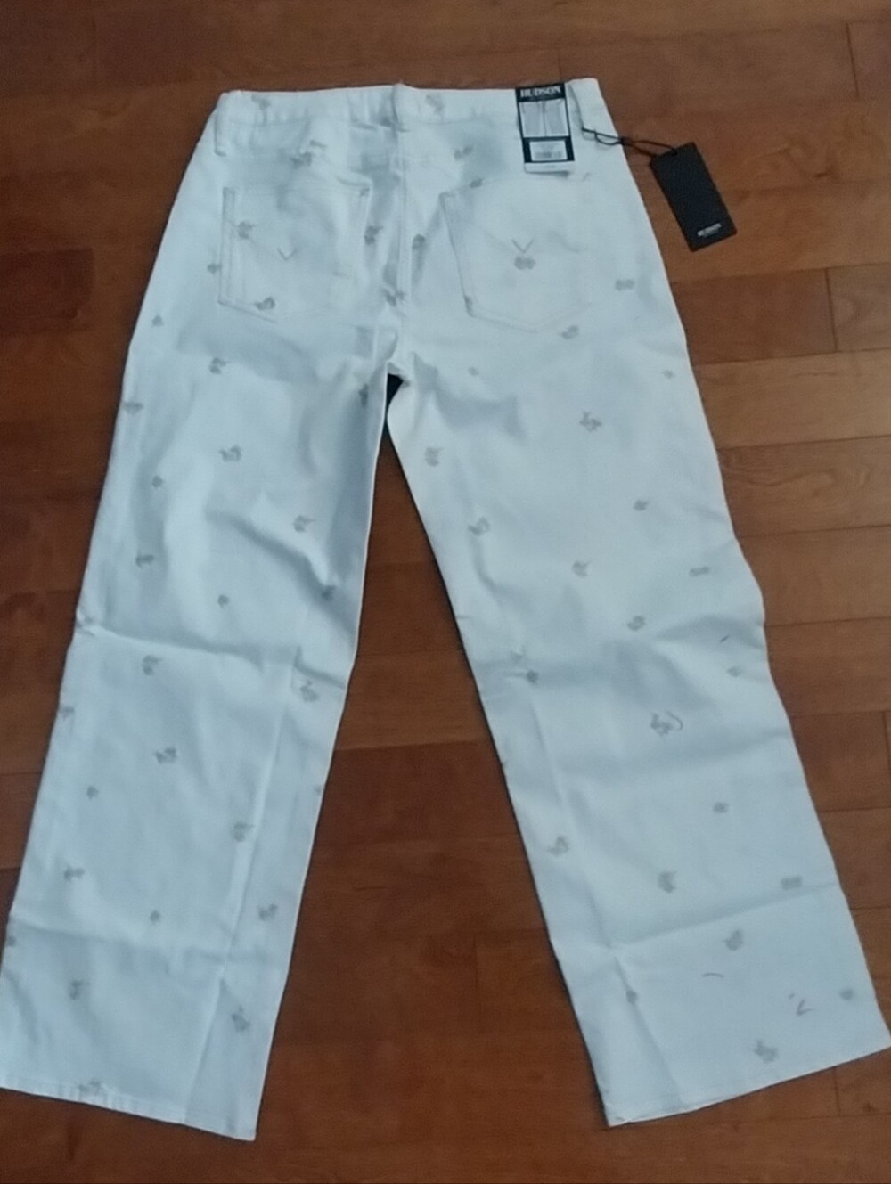 🎈🔥Hudson Jeans White Wide-Leg Jeans with Embroidery Pattern